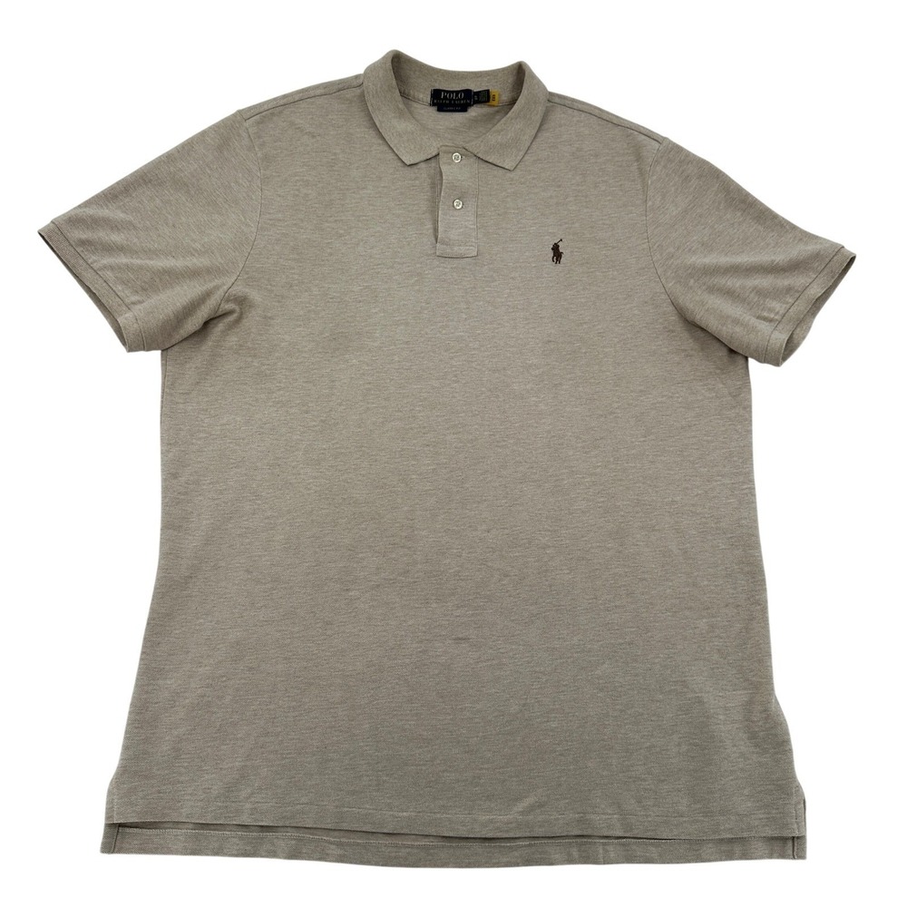 Polo Ralph Lauren Men XL Pony Logo Classic Fit Beige Polo Shirt Business Casual